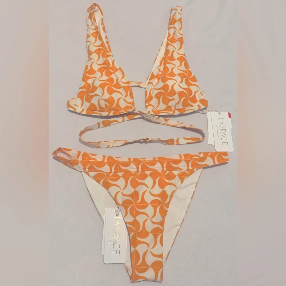 NWT L*Space Set Avery Bikini Top and Camdyn Bikini Bottom Small Orange/White - Picture 6 of 15